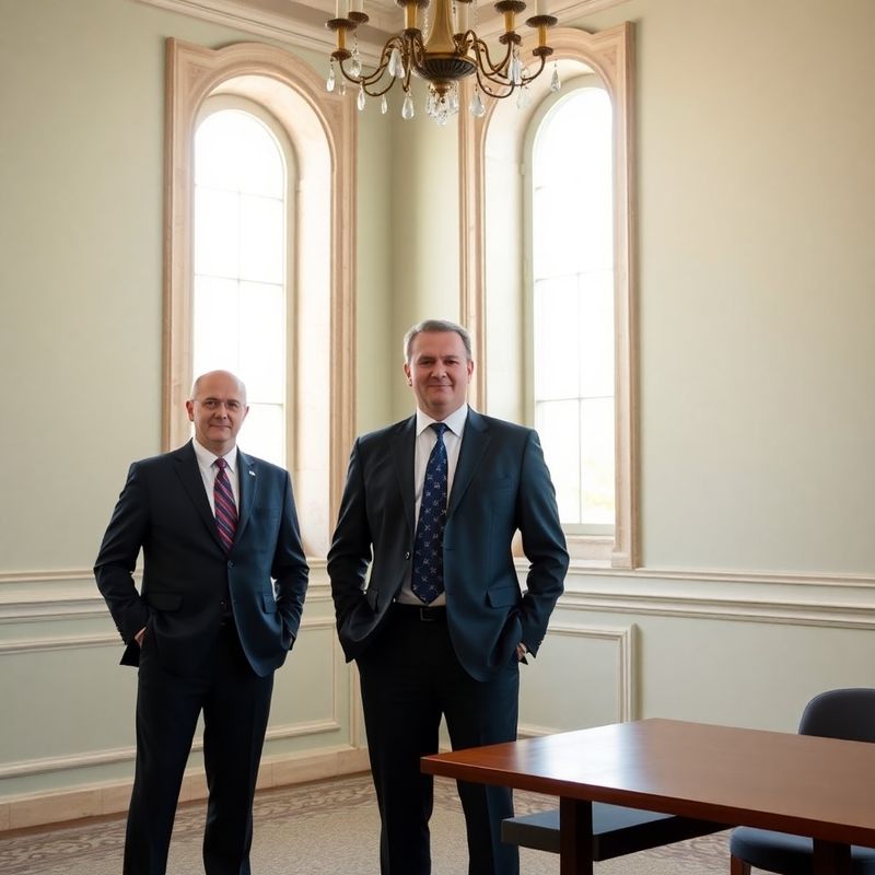 Three professionals in a minimal stone-mint conference room